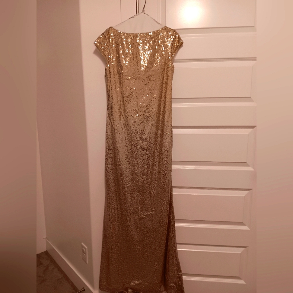 Golden sequin maxi formal prom bridesmaid dress L